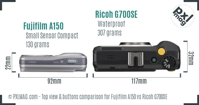 Fujifilm A150 vs Ricoh G700SE top view buttons comparison