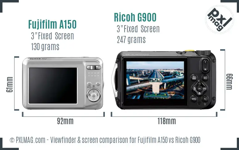 Fujifilm A150 vs Ricoh G900 Screen and Viewfinder comparison