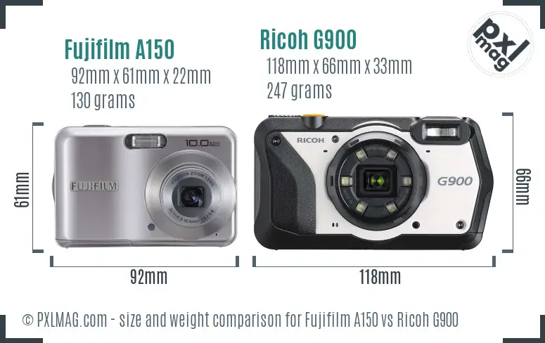 Fujifilm A150 vs Ricoh G900 size comparison