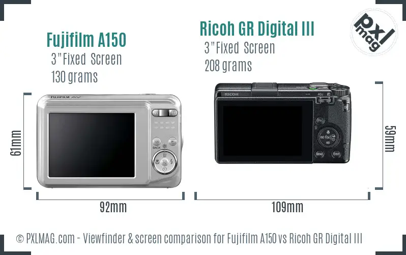 Fujifilm A150 vs Ricoh GR Digital III Screen and Viewfinder comparison Fujifilm A150 vs Ricoh GR Digital III Screen and Viewfinder comparison