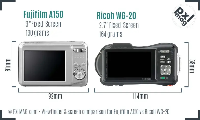 Fujifilm A150 vs Ricoh WG-20 Screen and Viewfinder comparison