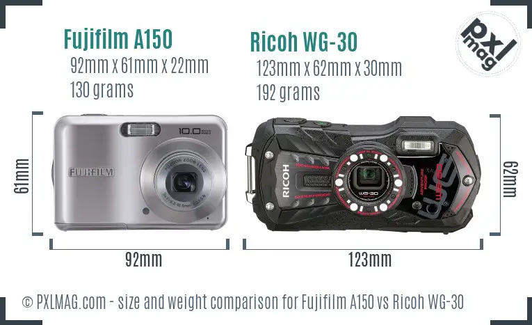 Fujifilm A150 vs Ricoh WG-30 size comparison Fujifilm A150 vs Ricoh WG-30 size comparison