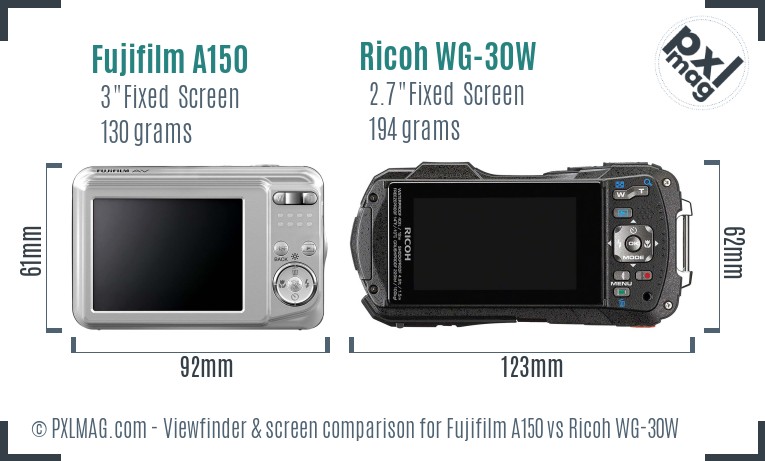 Fujifilm A150 vs Ricoh WG-30W Screen and Viewfinder comparison