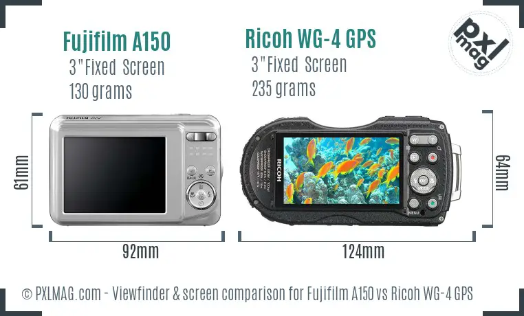 Fujifilm A150 vs Ricoh WG-4 GPS Screen and Viewfinder comparison