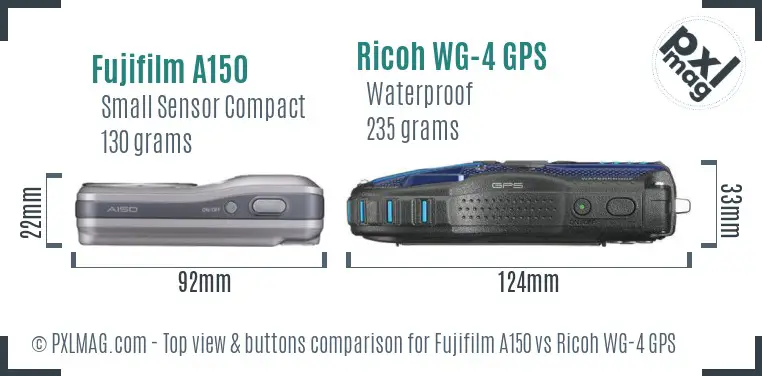 Fujifilm A150 vs Ricoh WG-4 GPS top view buttons comparison