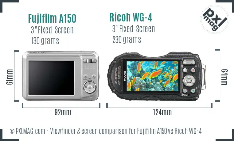 Fujifilm A150 vs Ricoh WG-4 Screen and Viewfinder comparison