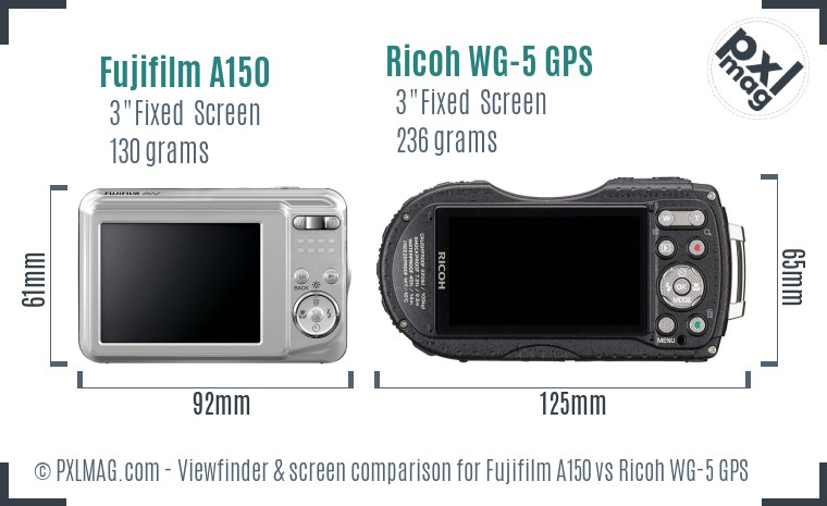 Fujifilm A150 vs Ricoh WG-5 GPS Screen and Viewfinder comparison