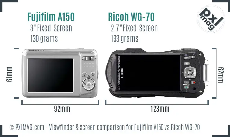 Fujifilm A150 vs Ricoh WG-70 Screen and Viewfinder comparison