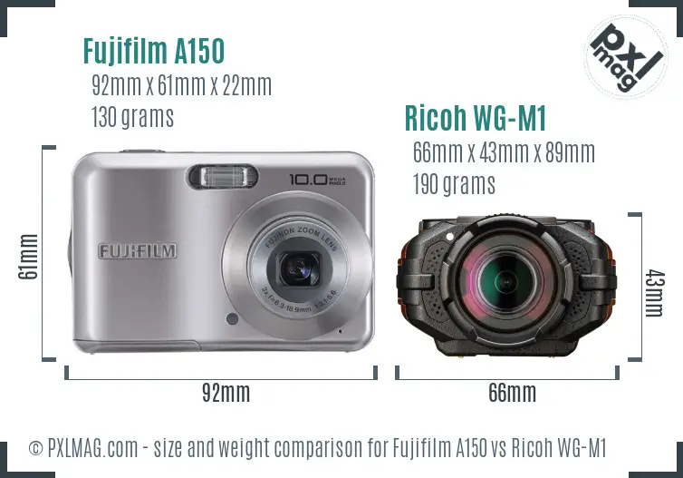 Fujifilm A150 vs Ricoh WG-M1 size comparison