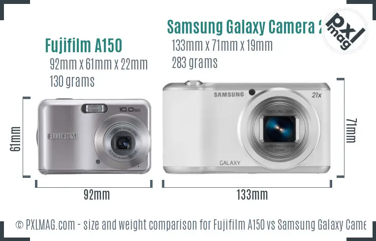 Fujifilm A150 vs Samsung Galaxy Camera 2 size comparison
