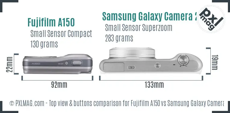 Fujifilm A150 vs Samsung Galaxy Camera 2 top view buttons comparison