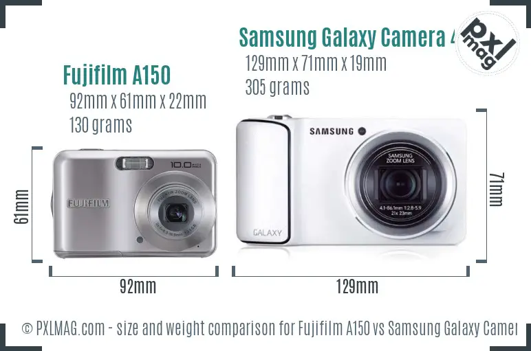 Fujifilm A150 vs Samsung Galaxy Camera 4G size comparison