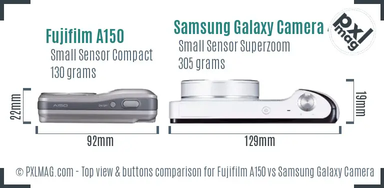 Fujifilm A150 vs Samsung Galaxy Camera 4G top view buttons comparison