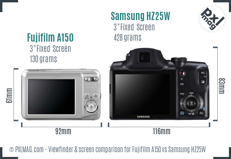 Fujifilm A150 vs Samsung HZ25W Screen and Viewfinder comparison