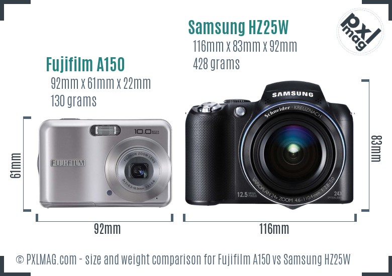 Fujifilm A150 vs Samsung HZ25W size comparison Fujifilm A150 vs Samsung HZ25W size comparison