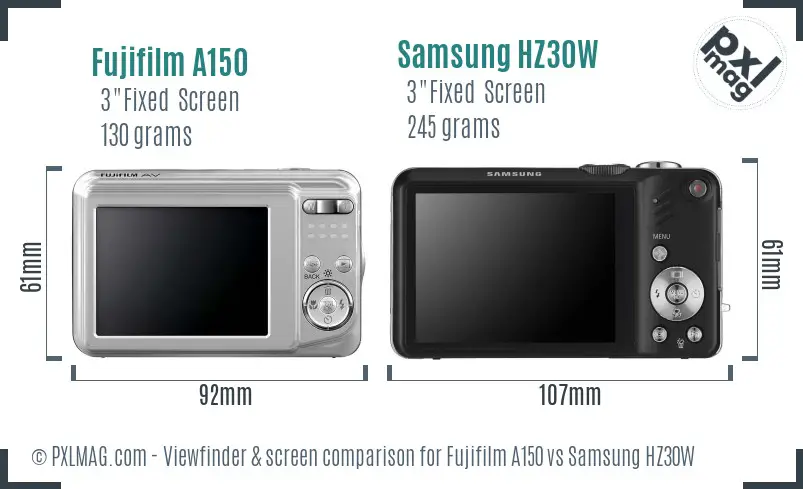 Fujifilm A150 vs Samsung HZ30W Screen and Viewfinder comparison