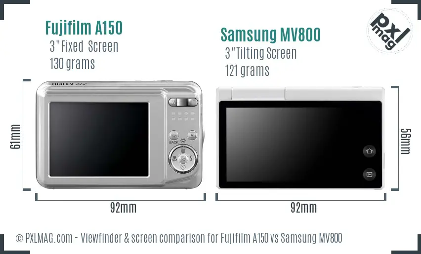 Fujifilm A150 vs Samsung MV800 Screen and Viewfinder comparison