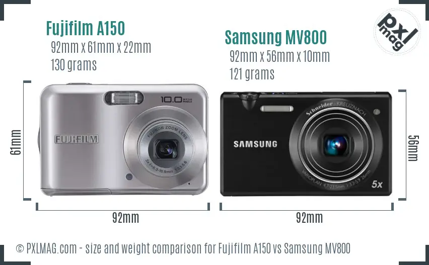 Fujifilm A150 vs Samsung MV800 size comparison