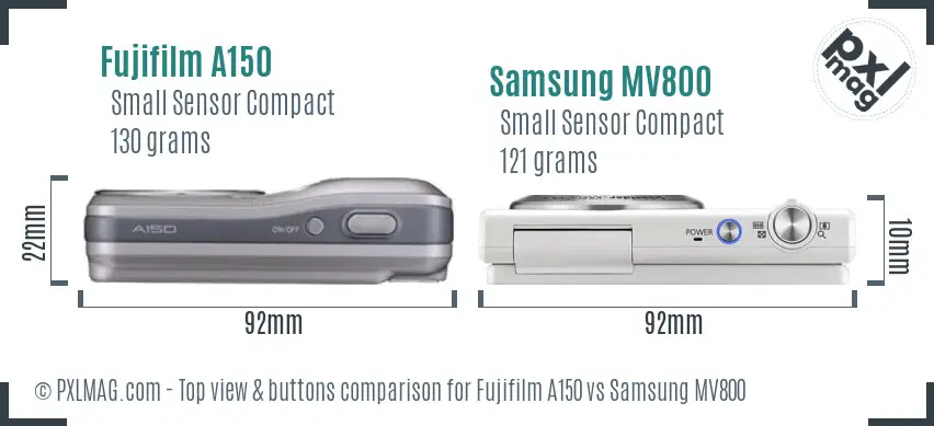 Fujifilm A150 vs Samsung MV800 top view buttons comparison