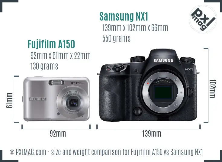 Fujifilm A150 vs Samsung NX1 size comparison