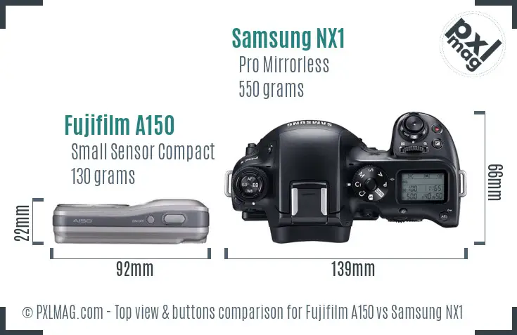 Fujifilm A150 vs Samsung NX1 top view buttons comparison