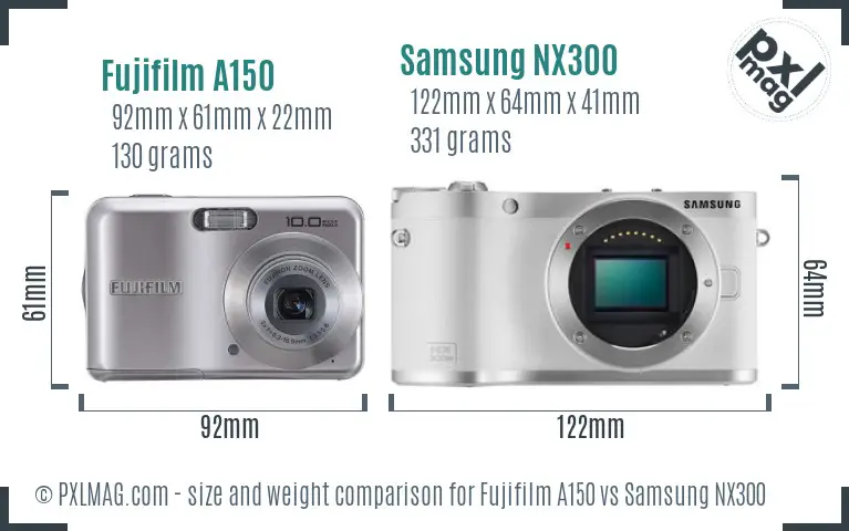 Fujifilm A150 vs Samsung NX300 size comparison