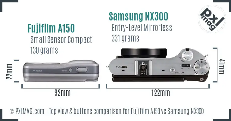 Fujifilm A150 vs Samsung NX300 top view buttons comparison