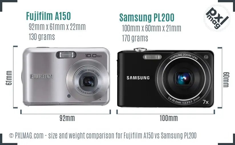 Fujifilm A150 vs Samsung PL200 size comparison Fujifilm A150 vs Samsung PL200 size comparison