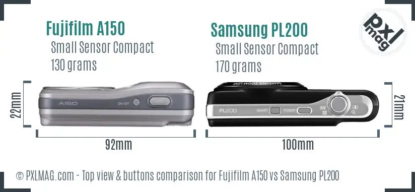 Fujifilm A150 vs Samsung PL200 top view buttons comparison Fujifilm A150 vs Samsung PL200 top view buttons comparison