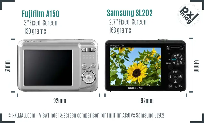 Fujifilm A150 vs Samsung SL202 Screen and Viewfinder comparison