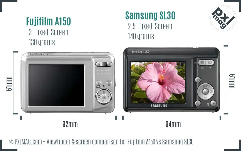 Fujifilm A150 vs Samsung SL30 Screen and Viewfinder comparison