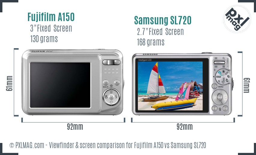 Fujifilm A150 vs Samsung SL720 Screen and Viewfinder comparison