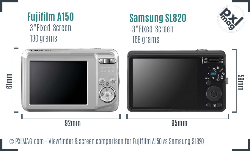 Fujifilm A150 vs Samsung SL820 Screen and Viewfinder comparison