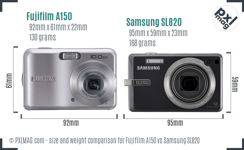 Fujifilm A150 vs Samsung SL820 size comparison Fujifilm A150 vs Samsung SL820 size comparison