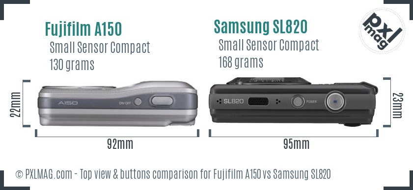 Fujifilm A150 vs Samsung SL820 top view buttons comparison