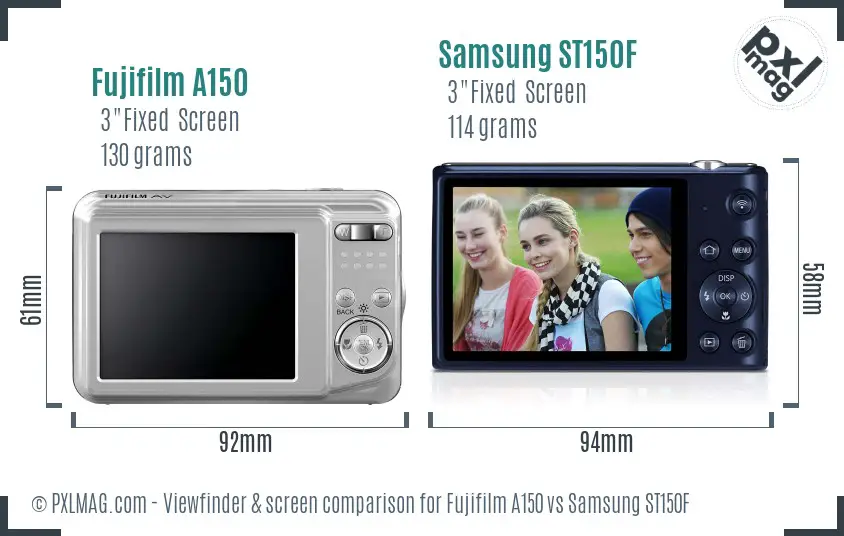 Fujifilm A150 vs Samsung ST150F Screen and Viewfinder comparison