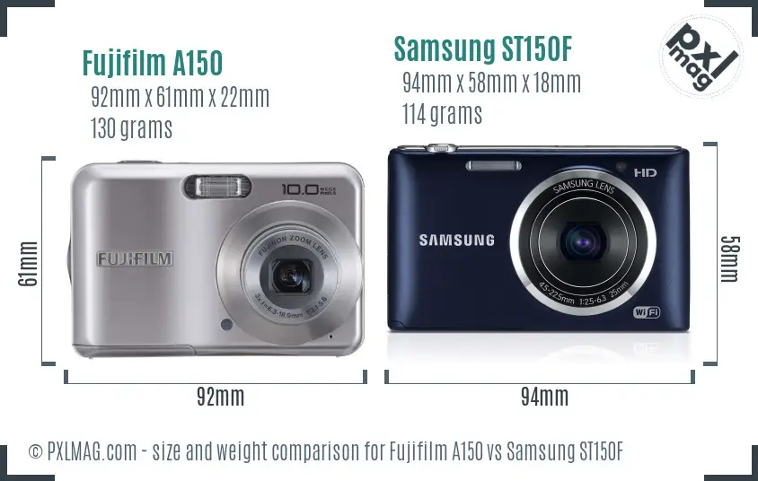 Fujifilm A150 vs Samsung ST150F size comparison