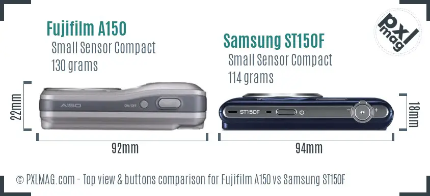 Fujifilm A150 vs Samsung ST150F top view buttons comparison