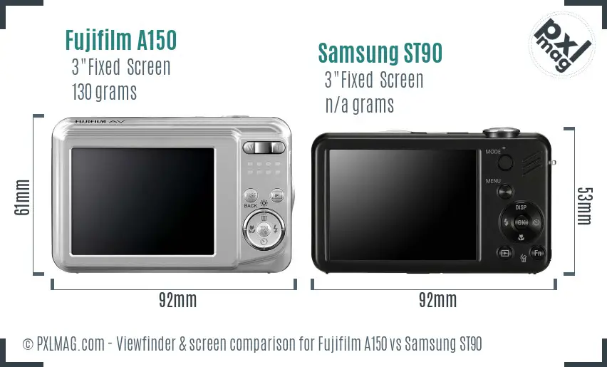 Fujifilm A150 vs Samsung ST90 Screen and Viewfinder comparison