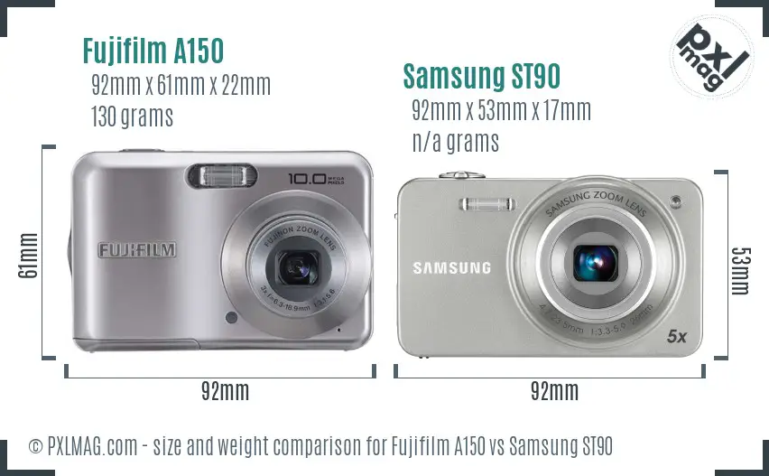 Fujifilm A150 vs Samsung ST90 size comparison