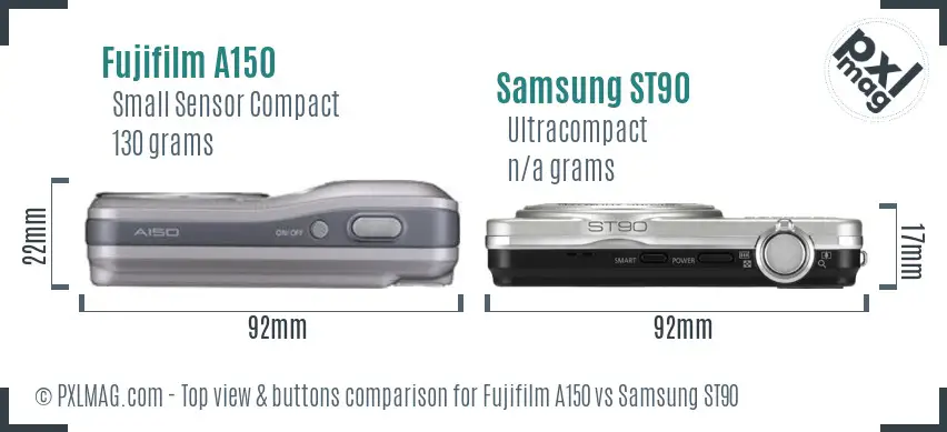 Fujifilm A150 vs Samsung ST90 top view buttons comparison
