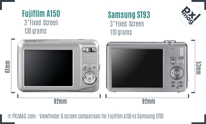 Fujifilm A150 vs Samsung ST93 Screen and Viewfinder comparison