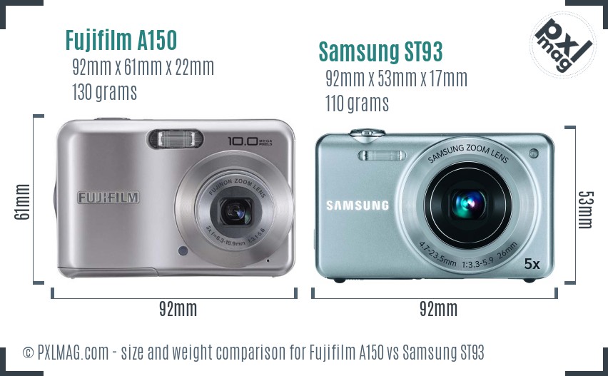 Fujifilm A150 vs Samsung ST93 size comparison Fujifilm A150 vs Samsung ST93 size comparison
