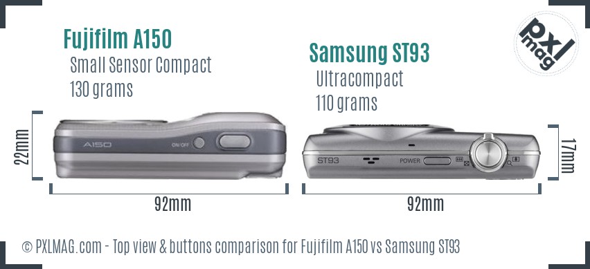 Fujifilm A150 vs Samsung ST93 top view buttons comparison