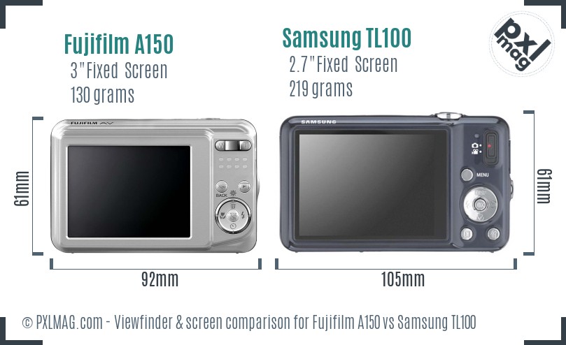 Fujifilm A150 vs Samsung TL100 Screen and Viewfinder comparison