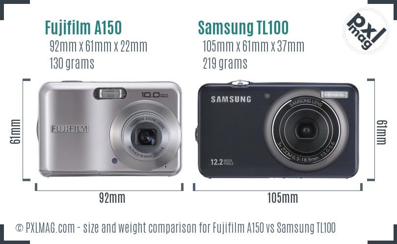 Fujifilm A150 vs Samsung TL100 size comparison
