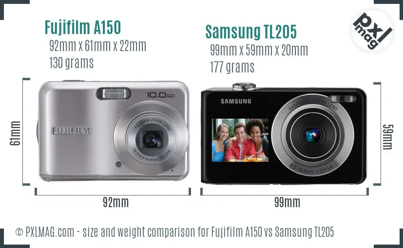 Fujifilm A150 vs Samsung TL205 size comparison Fujifilm A150 vs Samsung TL205 size comparison
