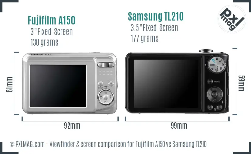 Fujifilm A150 vs Samsung TL210 Screen and Viewfinder comparison