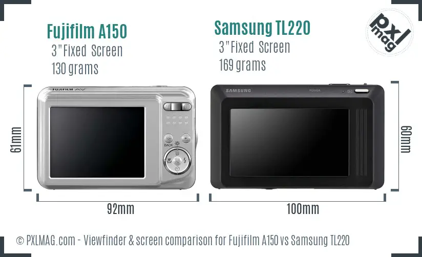 Fujifilm A150 vs Samsung TL220 Screen and Viewfinder comparison