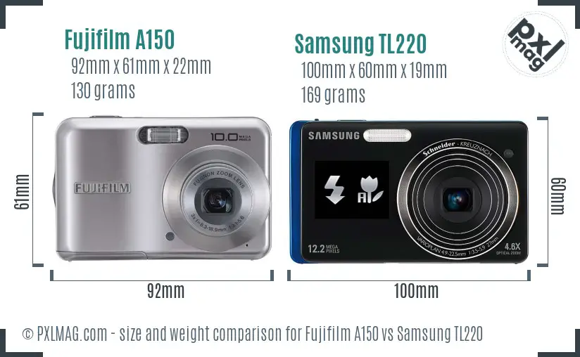 Fujifilm A150 vs Samsung TL220 size comparison